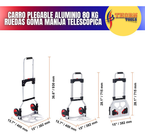 Carro Plegable Aluminio 80kg Ruedas Goma Manija Telescopicah Color Plateado