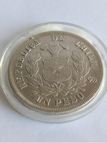 Antique, Moneda De Plata Chilena, Peso Águila 1880.