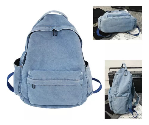 Mochila Escolar De Lona Jeans De Tela Gruesa Hombres Mujeres