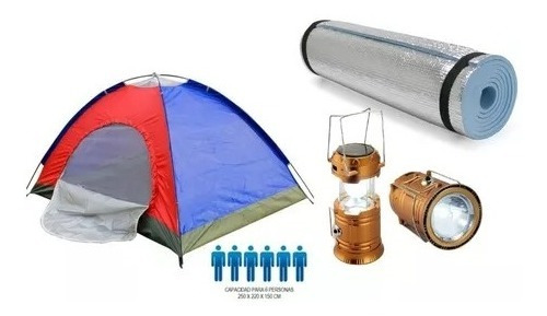 Combo Carpa Camping 6 Personas+ Colchoneta Confort + Lámpara