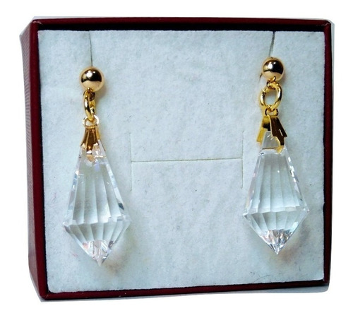 Brinco Cristal Egípcio Gota Multifacetada Folheado Ouro 18k