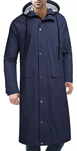 COOFANDY Chubasquero largo para hombre, chaqueta impermeable para  exteriores, con capucha