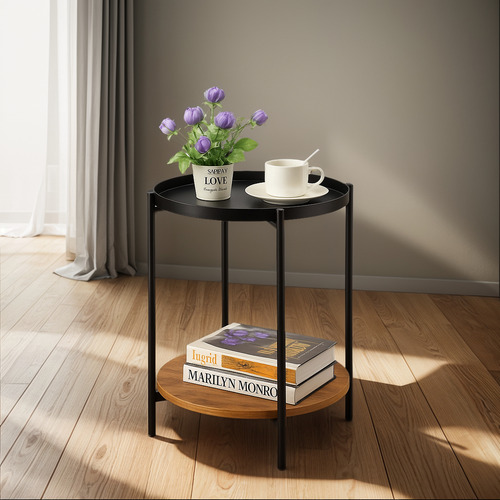 Mesa Lateral Auxiliar 2 Niveles Madera 42x42x52cm Moboi Negro