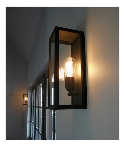 Arandela Externa Retangular 30cm Malaga Vidro Transp Preta Cor Preto 110v/220v