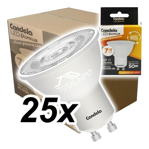 25 Lamparas Led Dicroica 7w (50w) Luz Cálida Candela 6814