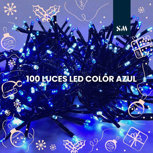 Imagen 2 de 7 de Luces Navidad Led X100 Azul 9 Metros Luces Navideñas