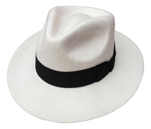 Sombrero Fedora Fieltro Lana Blanca Con Corona Diamantes (xl