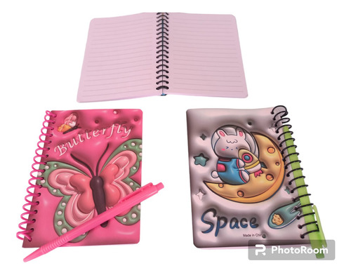 Sku 1 Pack De 3 Libretas De Raya Con Bolígrafo Diseño Kawaii