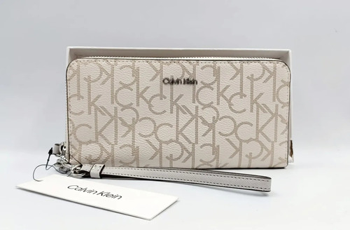 Cartera Calvin Klein Mujer Con Muñequera Billetera Original Beige Monogram