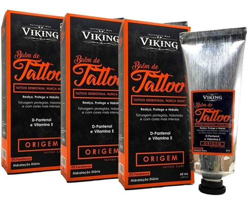 Kit 3 Balm Tattoo Anti Desbotamento Viking 60g