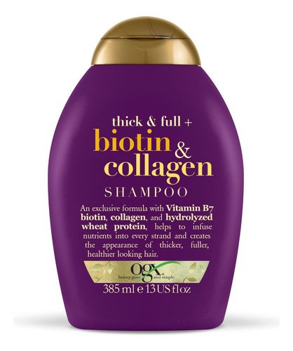 Shampoo OGX Thick & Full + Biotin & Collagen en botella de 385mL por 1 unidad