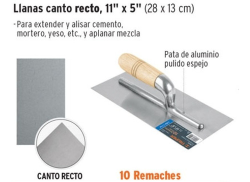 Imagen 2 de 3 de Llana Mango Madera Canto Recto 10 Remaches 11' Truper 15400