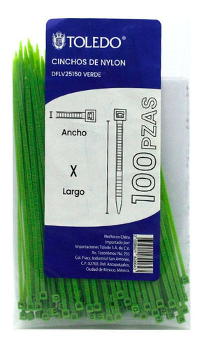 Cinchos De Nylon Verdes Toledo Dflv48200 4.8 X 200 Mm