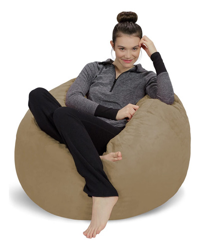 Sillón Puff De Espuma Viscoelástica Color Beige Microgamuza - Beige