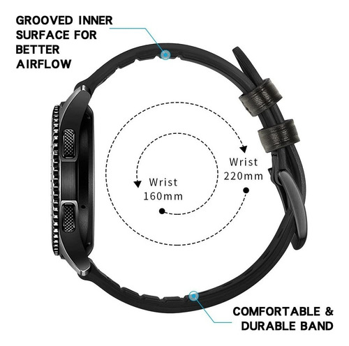 Correa Doble Caucho Cuero Para Smartwatch Foxbox P45 Bw0472 Negro 2.2 Cm
