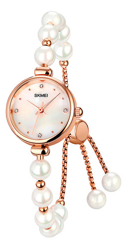 Reloj Mujer Skmei 1983 Acero Minimalista Elegante Clasico Malla Dorado Rosa/blanco Bisel Dorado Rosa Fondo Blanco