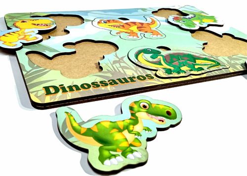 Jogo Brinquedo Educativo Dinossauros Tabuleiro Madeira