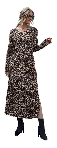 Vestido Sexy Elegante Abertura Lateral Estampado De Leopardo