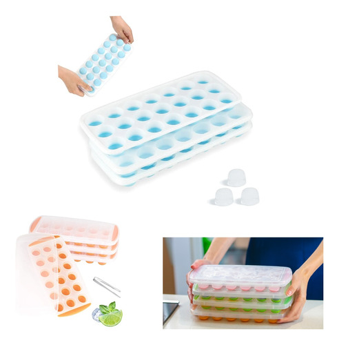 Hielera Cubetas De Hielo De Silicona Con Tapa Apilable 3pzas