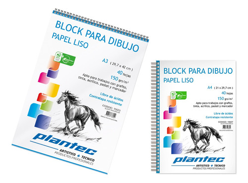 Block Para Dibujo A3 Plantec 150 Gms Liso 40 Hojas C/espiral