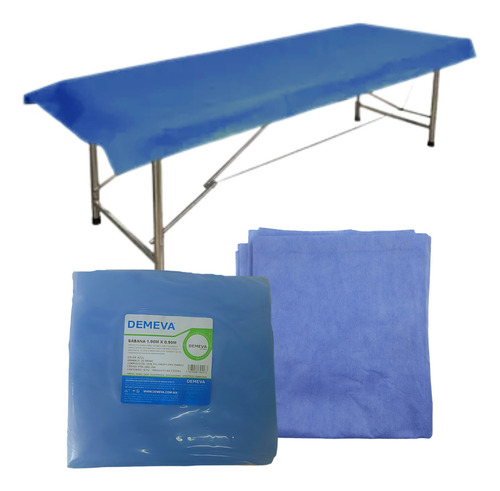 Sábana Desechable Plana Color Azul De 1.90 M X .90 M Para Camilla Spa, Clínica, Hospital O Consultorio Demeva Flex 10pz Diseño De La Tela Lisa