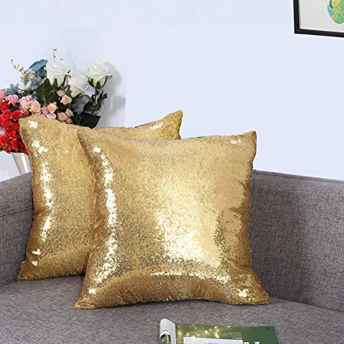Set Of 2 Sequin Decorative Pillow Cover Gold Throw Pill...