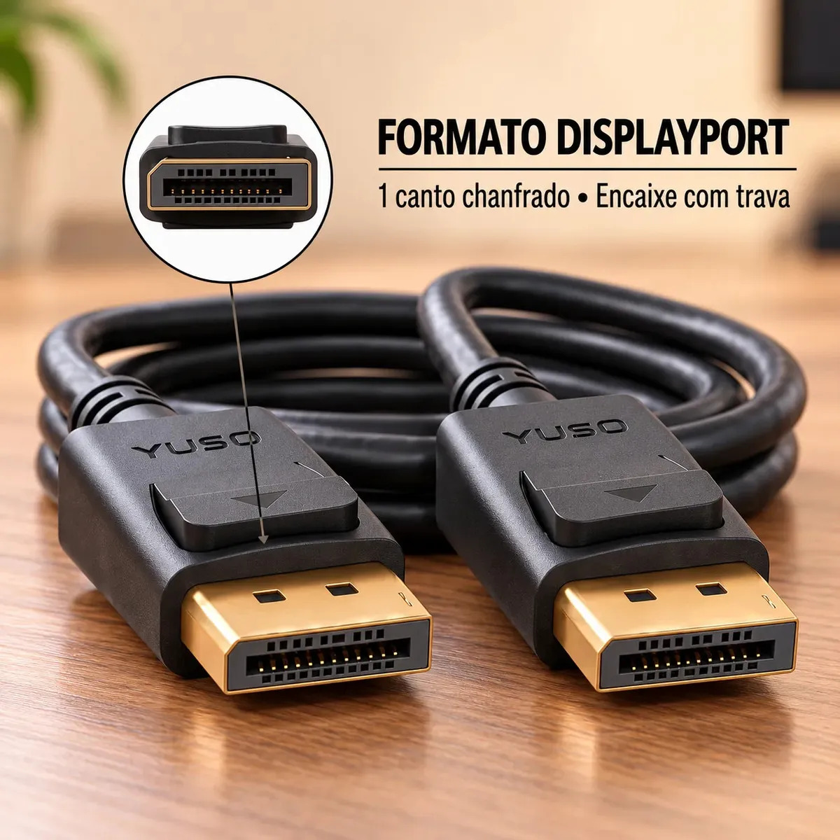 Cabo DisplayPort 1.4 1,8 Metros 4K 144Hz 1440p 240Hz Alta Velocidade Desbloqueie Todos os Hz do Seu Monitor Gamer Blindado Ouro Para Projetor Notebook Pc Monitor Ultra Hd Gamer Placa Vídeo Áudio e Hdr