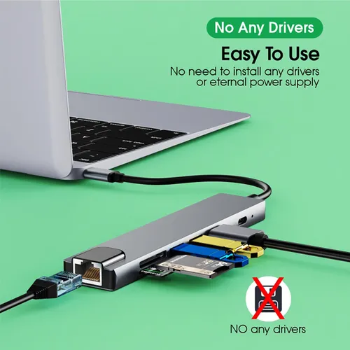 D Multipuertos De Adaptador De Concentrador Ethernet Tipo C,