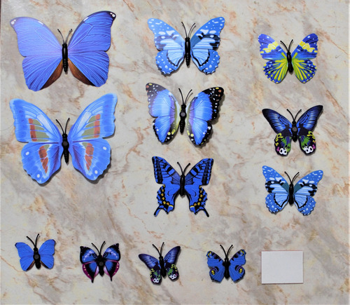 12 Mariposas Decorativas Con Iman Y Adhesivo - Azul