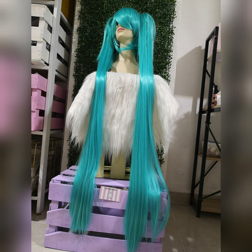 Peluca Verde Aqua Hatsune Miku Coletas De Clip Larga Cosplay Color Azul