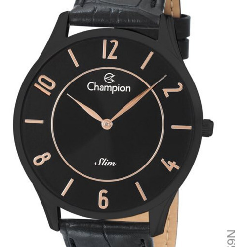 Relógio Feminino Preto Champion Slim Pulseira Couro Original