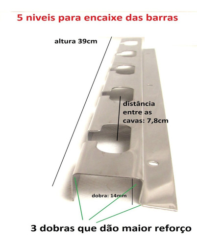 Imagem 3 de 5 de Suporte Inox P Churrasqueira 5 Posições + 6 Tubos Alum 60cm
