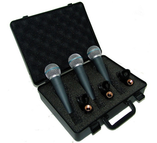 Kit De 3 Microfonos Dinamicos Pipetas Y Estuche Simil Beta 