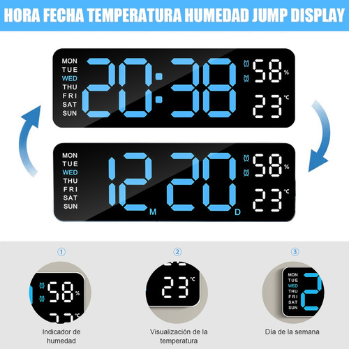 Reloj De Pared Digital Led Con Termómetro, Fecha,alarma