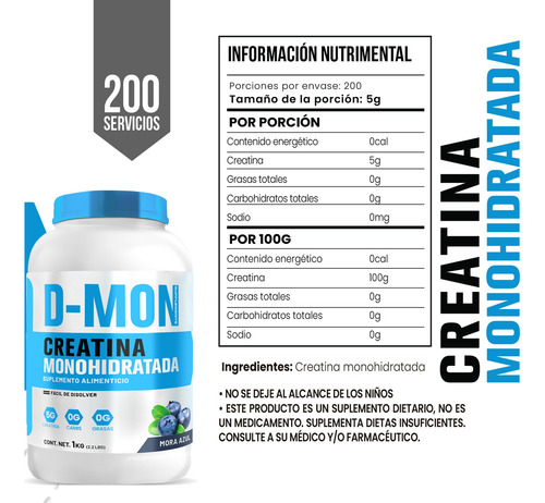 Creatina Monohidratada Varios Sabores 1kg D-mon Alta Pureza