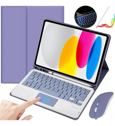 Funda Con Teclado Mouse+lápiz Para iPad 10.ª Gen.10.9 Púrpur