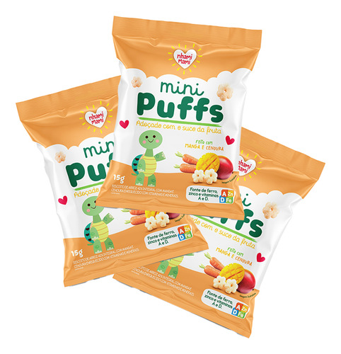Kit 3x: Snack Mini Puffs Manga E Cenoura Nhami Mami 15g