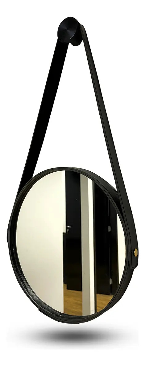 Espelho Redondo De Parede Adnet 30cm Alça Banheiro Sala Espelho Lavabo Preto
