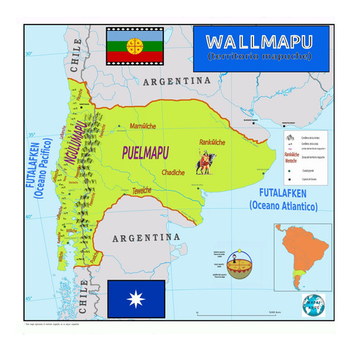 Mapamundi Mapa Del Wallmapu O Nacíon Mapuche