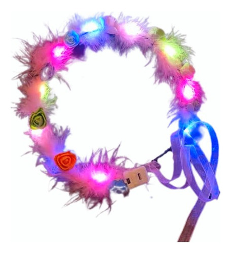 60 Coronas De Plumas Con Flores Luz Led Princesa Multicolor