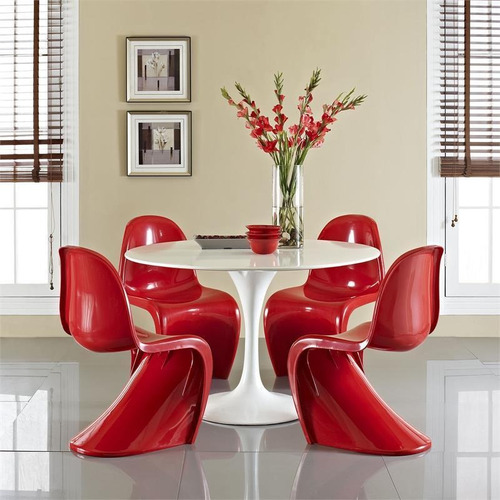 Silla de comedor Panton Curve Design, silla de cocina, color rojo brillante, marco de silla, color rojo brillante