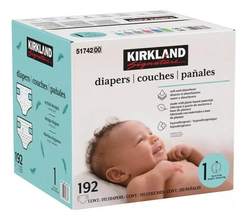 Pañales Kirkland Etapa 1 Unisex Hipoalergenicos 192 Pzas