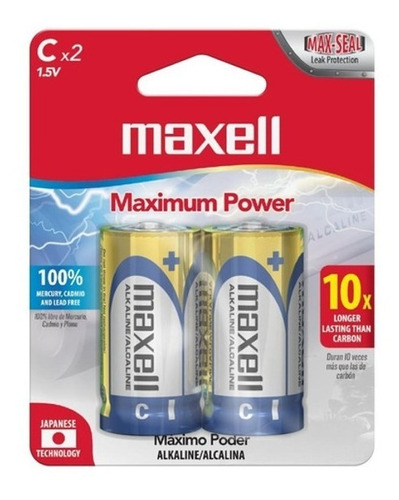 Pilas Baterias Tipo C Alcalinas Maxell 1.5v Blister De 2