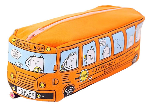 Estuche De Lápices Importado Diseño Bus Para Niños