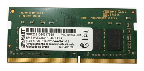 Memória 8gb Smart Ddr4 P/ Notebook Acer Aspire F15 3200mhz