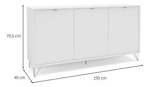 Aparador Buffet Politorno 3 Portas 3 Prateleiras Branco