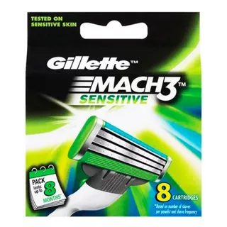 Cartucho Gillette Repuesto Afeitadora Mach3 Sensitive X 8 U