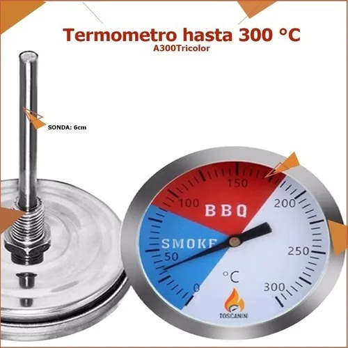 Termómetro Acero 0-300ºc Para Hornos Bbq Parrilladas
