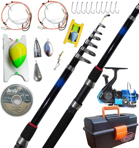 Combo Pesca Completo Caña Reel Caja De Pesca Lineas Plomadas