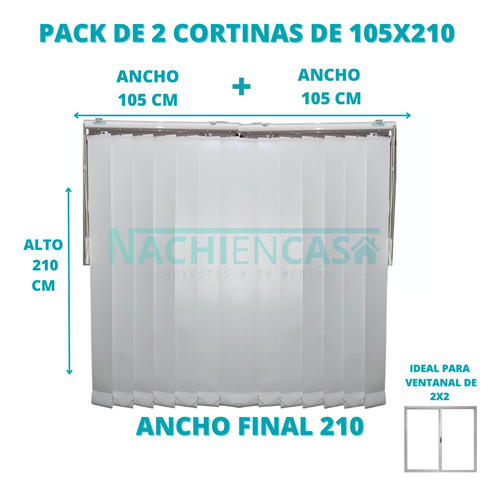 Cortina Bandas Verticales Pack 2 De 105x210 P/ Ventanal 2x2